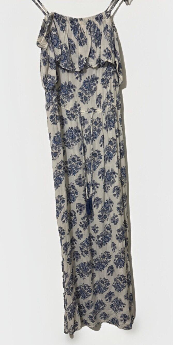 Blush Blue Floral Off the Shoulder Ruffle Cold Shoulder Maxi Dress XL